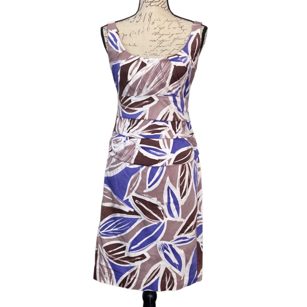 Suzi Chin for Maggy Boutique Low Scoop Neck Pleated Ruched Marble Dress Size 8